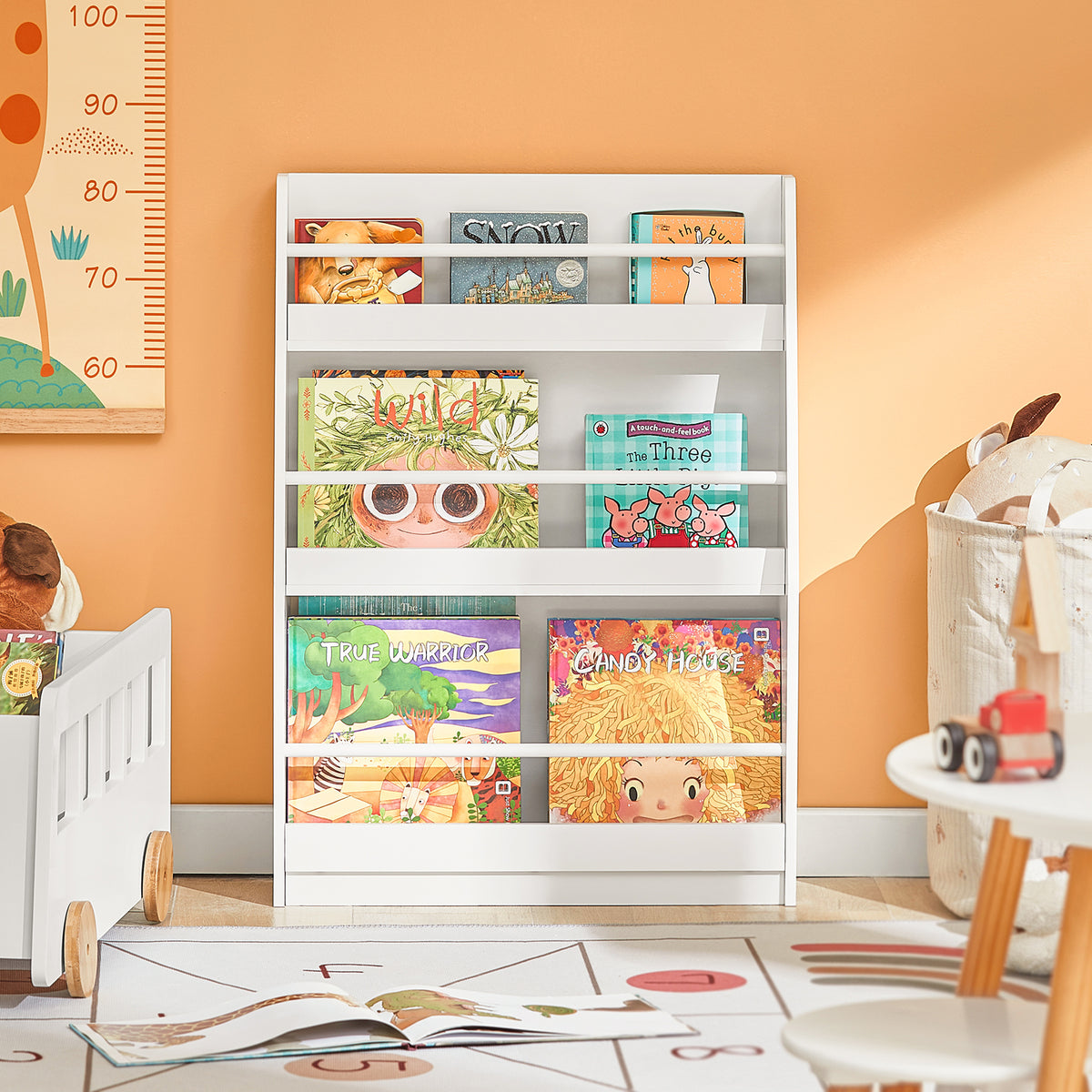 SoBuy KMB45-W Bibliotecă Montessori pentru copii, Etajeră pentru cărți pentru băieți, fete, cameră copii, Etajere cu 3 înălțimi
