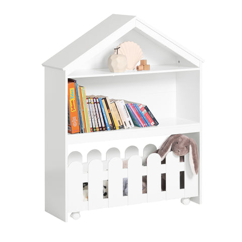 SoBuy Raft pentru copii, raft de depozitare, bibliotecă cu roți, organizator pentru jucării pentru copii 91x30 x114cm KMB52-W