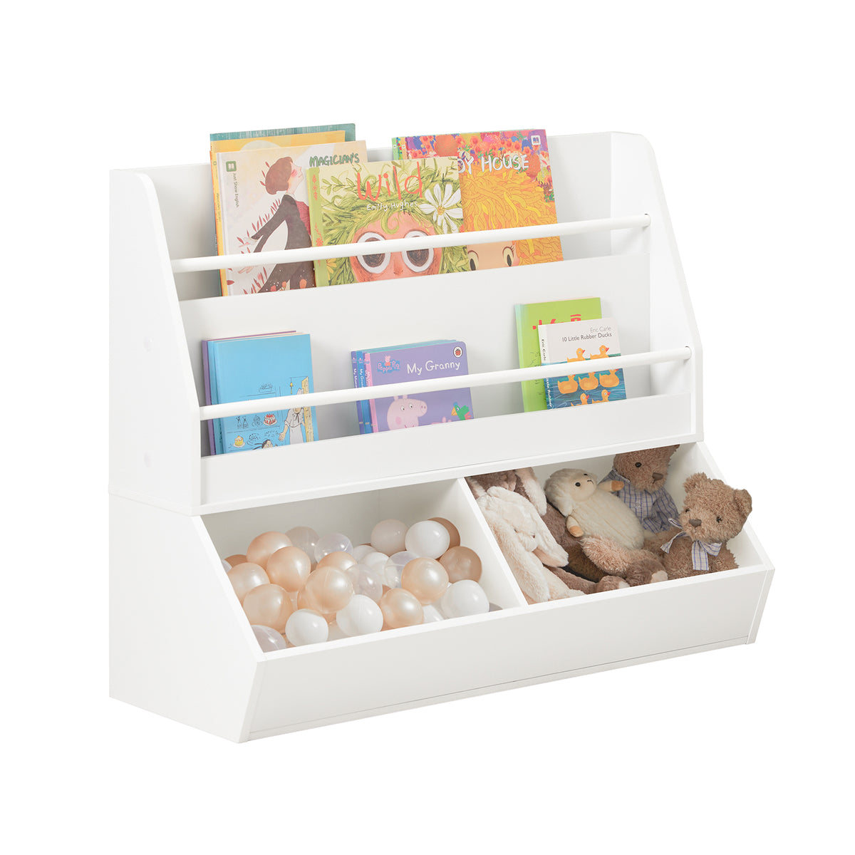 SoBuy KMB56-W Bibliothèque Enfant Étagère de Rangement Jouets pour Enfants Étagère à Livres, Étagères à 2 hauteurs, 2 Compart