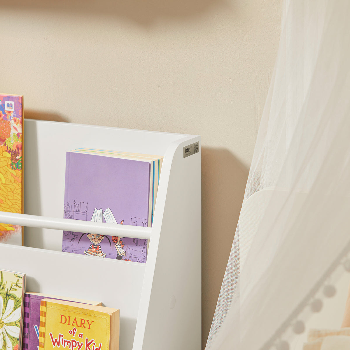 SoBuy KMB56-W Bibliothèque Enfant Étagère de Rangement Jouets pour Enfants Étagère à Livres, Étagères à 2 hauteurs, 2 Compartiments