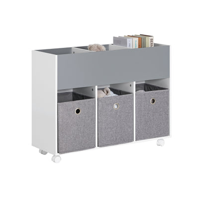 SoBuy KMB61-HG Étagère pour Enfants avec 3 Compartiments et 3 Boîtes en Tissu Amovible, Étagère pour Chambre d'enfant avec ro