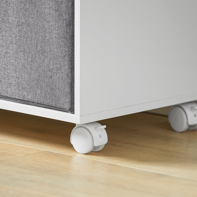 SoBuy KMB61-HG Étagère pour Enfants avec 3 Compartiments et 3 Boîtes en Tissu Amovible, Étagère pour Chambre d'enfant avec roulettes