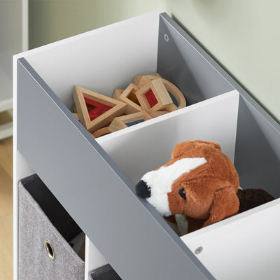 SoBuy KMB61-HG Étagère pour Enfants avec 3 Compartiments et 3 Boîtes en Tissu Amovible, Étagère pour Chambre d'enfant avec roulettes