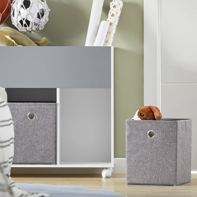 SoBuy KMB61-HG Étagère pour Enfants avec 3 Compartiments et 3 Boîtes en Tissu Amovible, Étagère pour Chambre d'enfant avec roulettes
