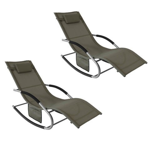 SoBuy 2 x Grădină pentru scaune de punte fotoliu cu tetieră și buzunar maro OGS28-BRX2