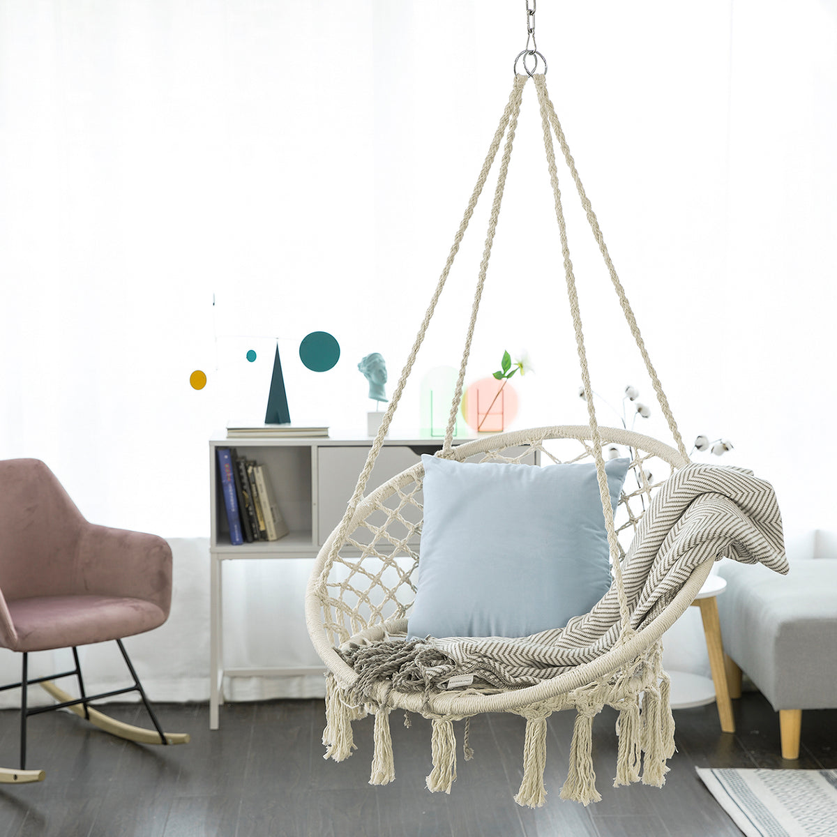 SoBuy OGS42-MI Hamac suspendat macrame, Balansoar șezlong de interior și exterior