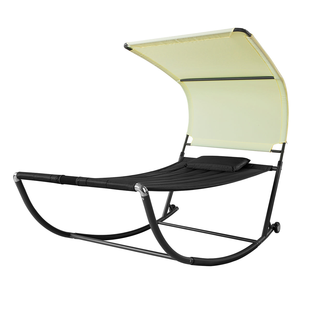 SoBuy OGS44-SCH Transat de Jardin Transat à Bascule avec Pare-Soleil et 2 roulettes Chaise Longue