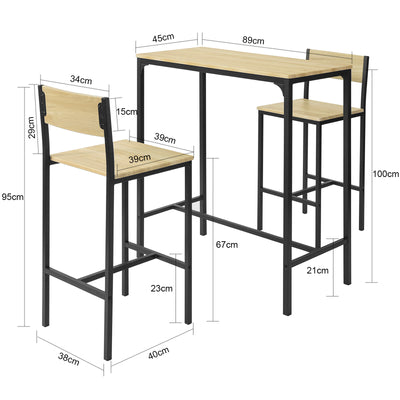 SoBuy OGT03-L-N Lot Table et 2 Chaises de Bar de Style Industriel Ensemble Table de Bar + Tabourets de Bar