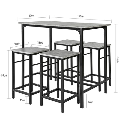 SoBuy OGT11-HG Set de masă de bar pentru sufragerie cu 4 scaune de bar