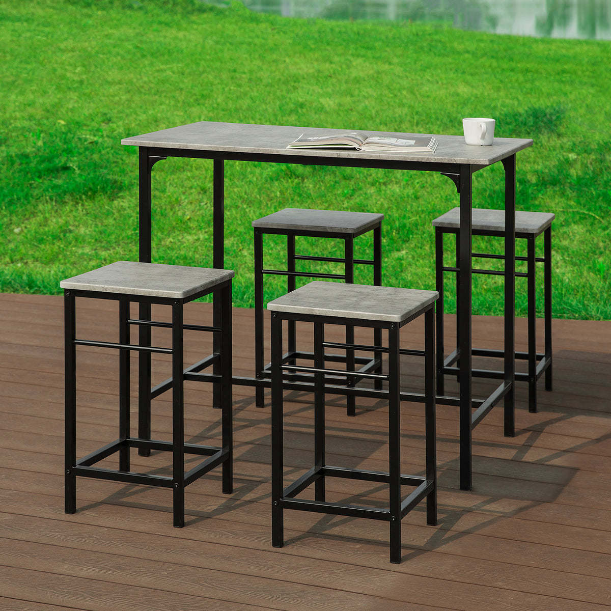 SoBuy OGT11-HG Set de masă de bar pentru sufragerie cu 4 scaune de bar