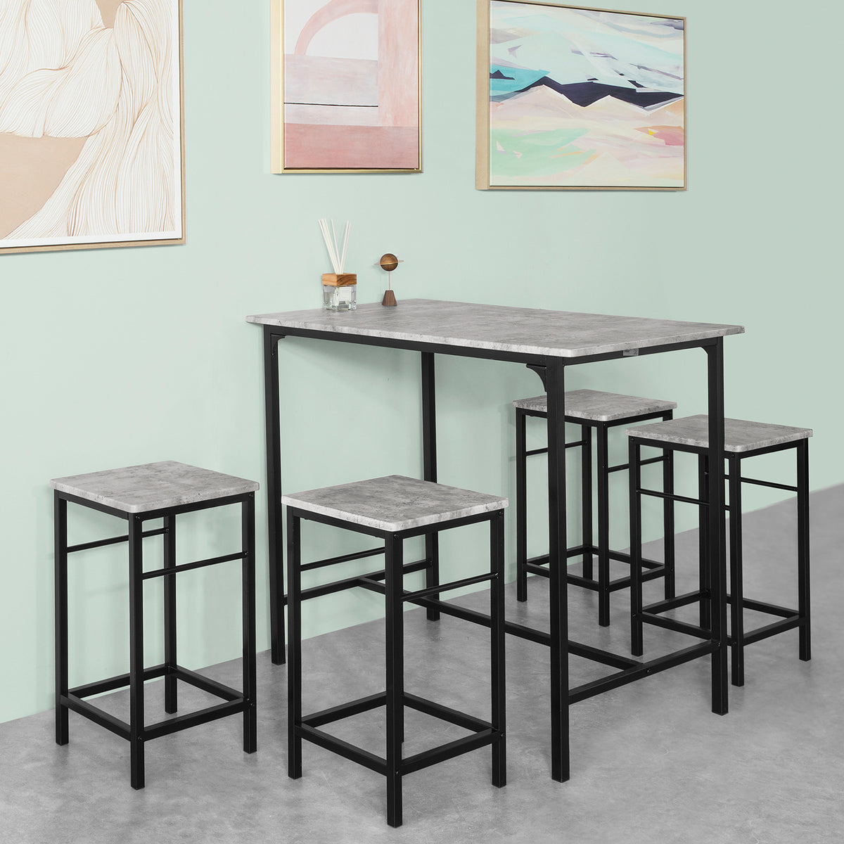 SoBuy OGT11-HG Set de masă de bar pentru sufragerie cu 4 scaune de bar