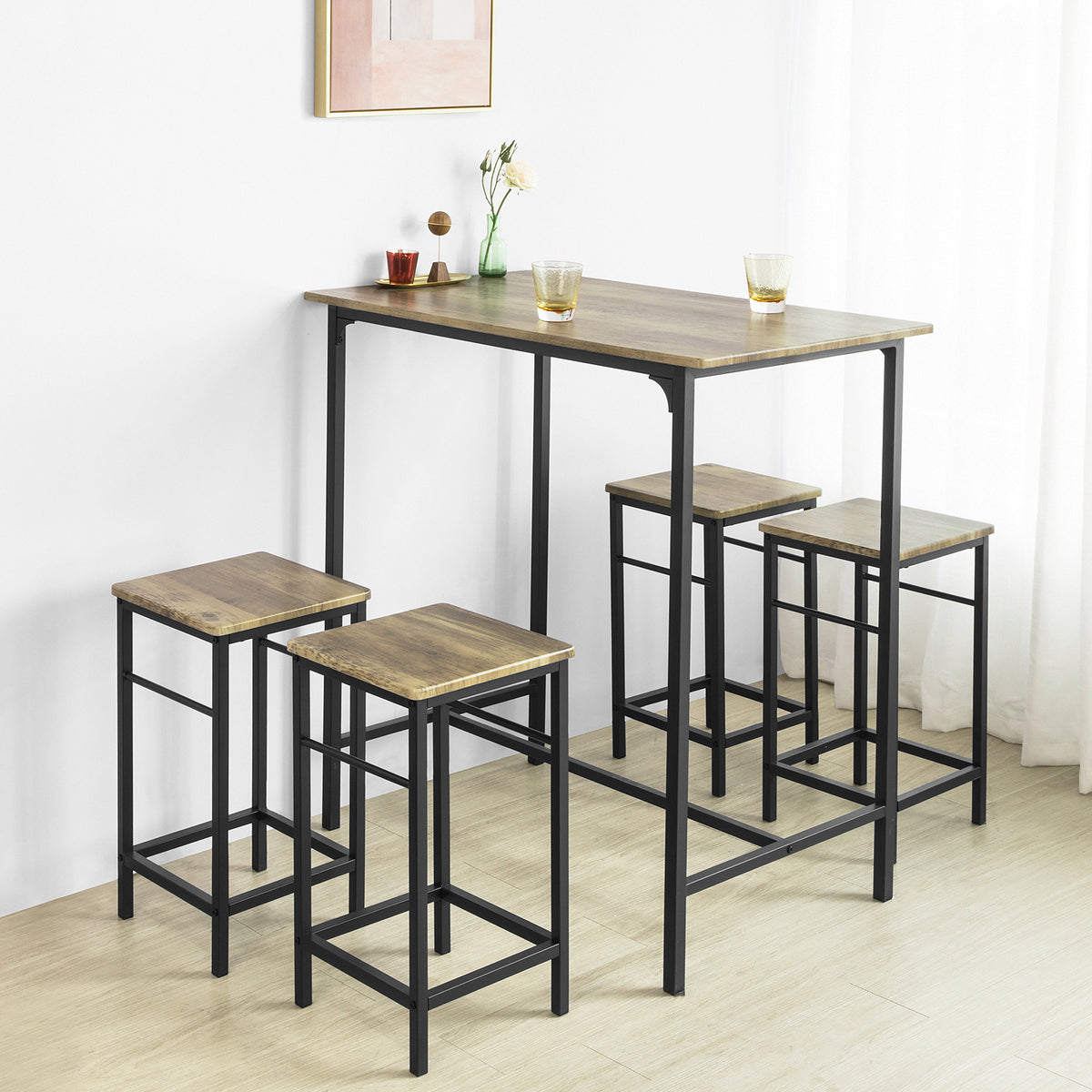 SoBuy OGT11-XL Set de 1 Table + 4 Tabourets Ensemble Table de Bar bistrot + 4 tabourets avec Repose-Pieds Table Mange-Debout Table Haute Cuisine