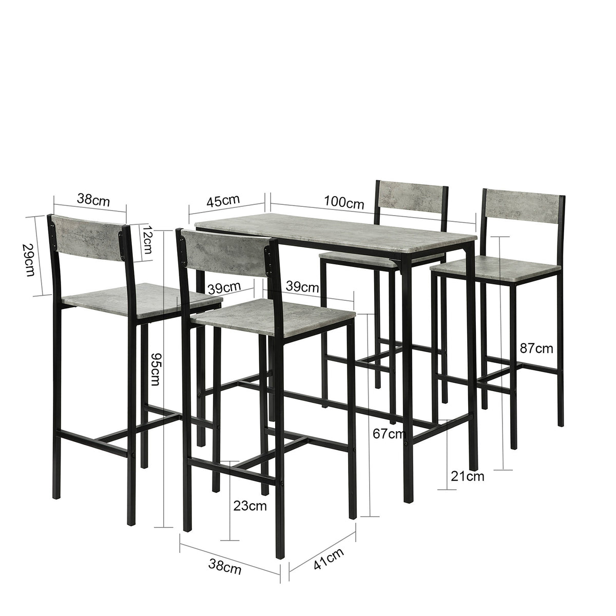 SoBuy OGT14-HG Set Masă Înaltă + 4 Scaune de Bar Set Masă de Bar + 4 Scaune de Bar cu Suport pentru Picioare