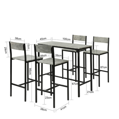 SoBuy OGT14-HG Set Masă Înaltă + 4 Scaune de Bar Set Masă de Bar + 4 Scaune de Bar cu Suport pentru Picioare