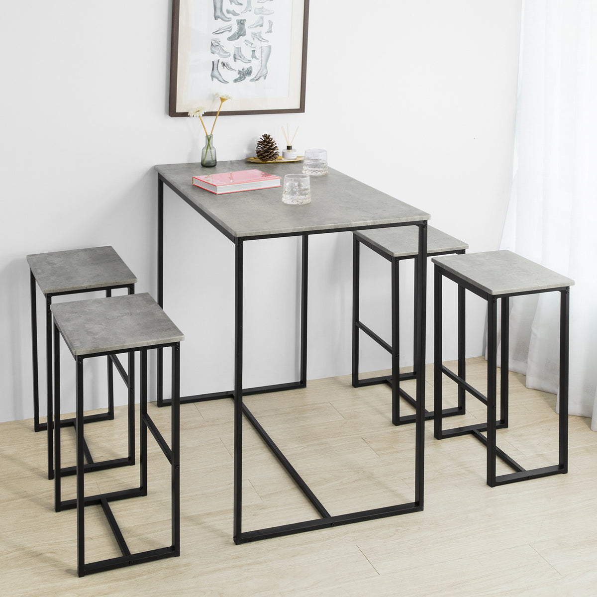 SoBuy OGT15-HG Set 1 masă + 4 scaune set masă de bar bistro