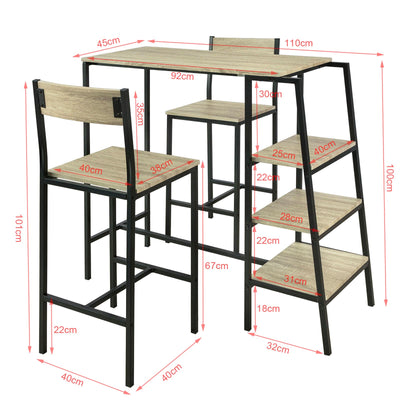 SoBuy OGT16-N Set Masă de Bar Bistro + 2 Scaune de Bar cu 3 Polițe Laterale