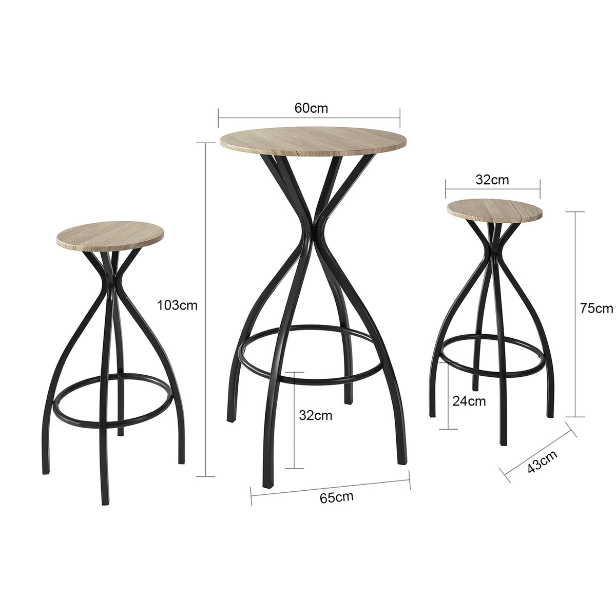 SoBuy OGT21-SCH Set 1 Masă + 2 Scaune Set Masă de Bar Bistro + 2 scaune cu Suport pentru Picioare