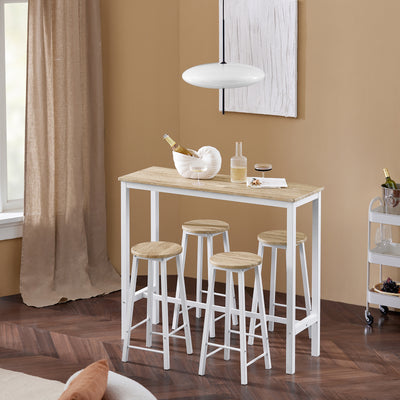 SoBuy OGT22-WN Set Masă + 4 Scaune de Bar Set Masă de Bar Bistro + 4 Scaune de Bar cu Suport pentru Picioare