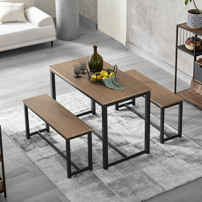 SoBuy OGT25-N Set masă și bănci, set de 3 piese, cu 2 bănci pentru bucătărie, sufragerie, living