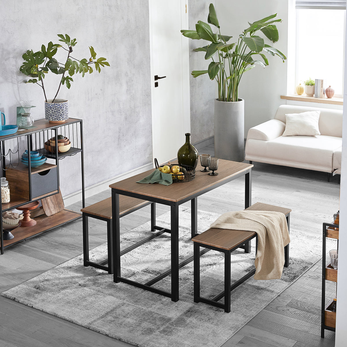 SoBuy OGT25-N Set masă și bănci, set de 3 piese, cu 2 bănci pentru bucătărie, sufragerie, living
