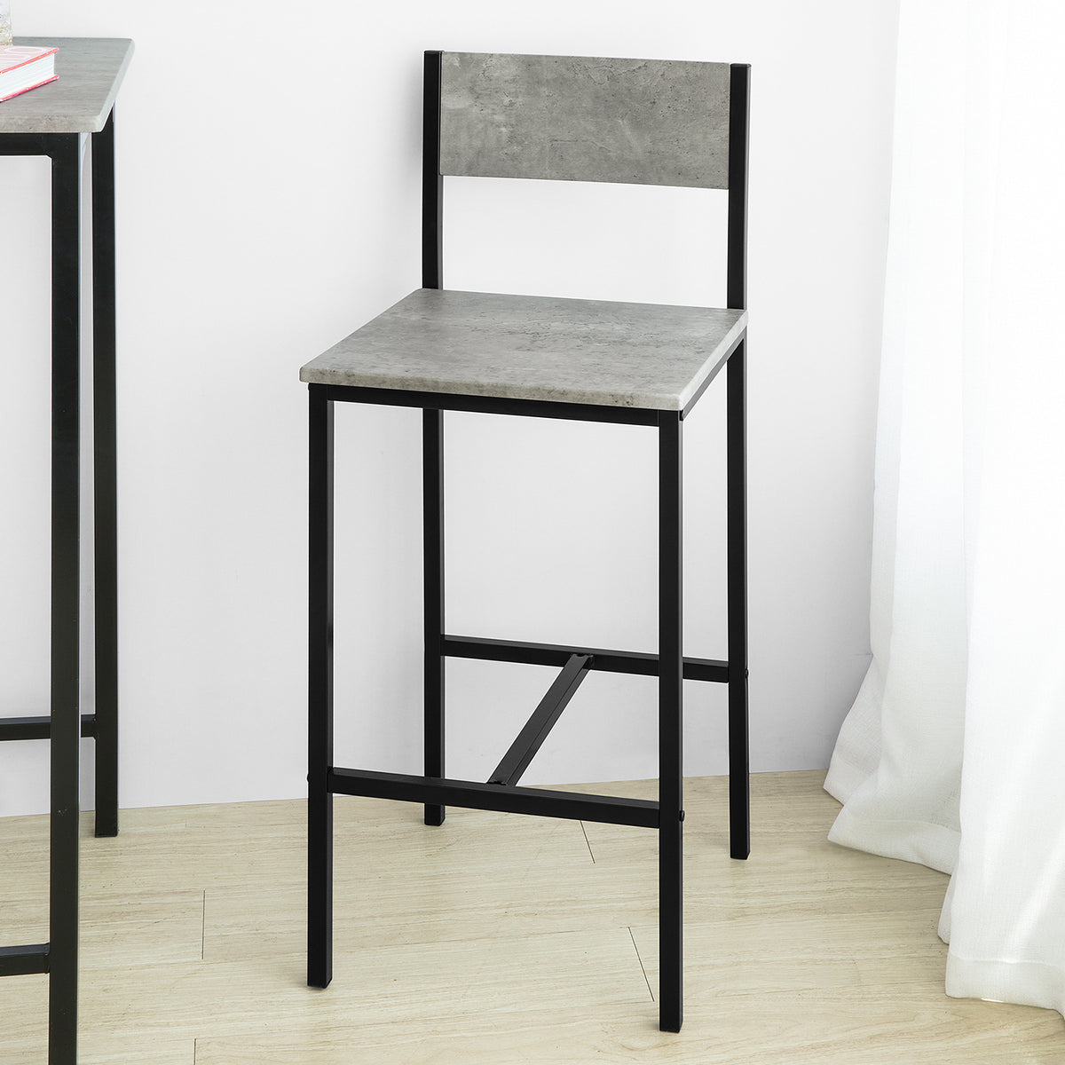 SoBuy OGT27-HG Set Masă Înaltă de Bucătărie cu 2 Scaune, Masă Bar Înaltă, Masă Tip Bar cu Scaun, Masă Bar Bucătărie, Masă Înaltă Exterior, MDF & Metal, Gri
