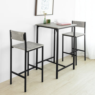 SoBuy OGT27-HG Set Masă Înaltă de Bucătărie cu 2 Scaune, Masă Bar Înaltă, Masă Tip Bar cu Scaun, Masă Bar Bucătărie, Masă Înaltă Exterior, MDF & Metal, Gri