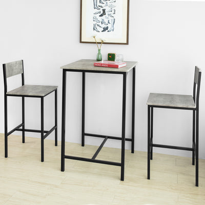 SoBuy OGT27-HG Set Masă Înaltă de Bucătărie cu 2 Scaune, Masă Bar Înaltă, Masă Tip Bar cu Scaun, Masă Bar Bucătărie, Masă Înaltă Exterior, MDF & Metal, Gri