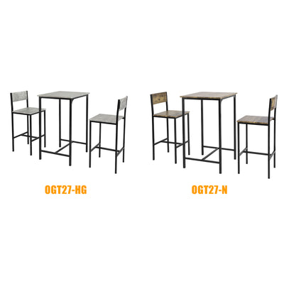 SoBuy OGT27-HG Set Masă Înaltă de Bucătărie cu 2 Scaune, Masă Bar Înaltă, Masă Tip Bar cu Scaun, Masă Bar Bucătărie, Masă Înaltă Exterior, MDF & Metal, Gri