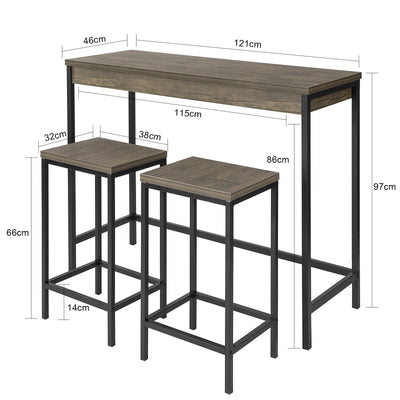 SoBuy OGT30-N Table Haute Mange Debout avec 2 Tabourets, Table de Bar Cuisine, Table Haute Cuisine Petit Espace, Table Mange Debout avec Tabourets, L121xP46xH97cm