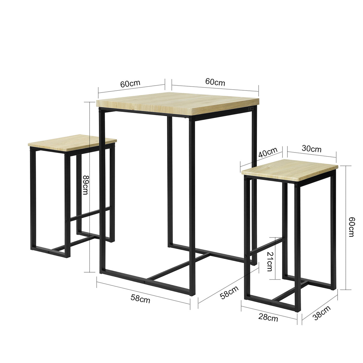 SoBuy OGT31-N Set masă și Scaune de Bar, Set de Bar pentru Micul Dejun, Masă Înaltă cu 2 Scaune