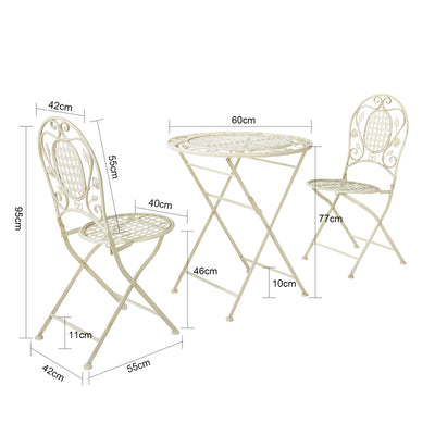 SoBuy OGT35-W Set 3 piese mobilier de grădină pentru 2 persoane, 2 scaune de grădină + 1 masă bistrou pliante