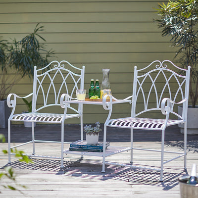 SoBuy OGT44-W Set mobilier grădină 2 persoane bancă cu masă integrată 2 locuri, masă bistrou, bancă grădină
