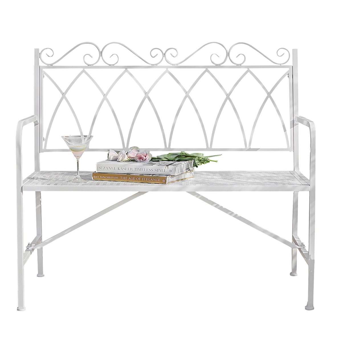 SoBuy OGT45-W Banc de Grădină Exterior 2 Persoane din Metal Banc Exterior pentru Balcon, Gazon, Terasă
