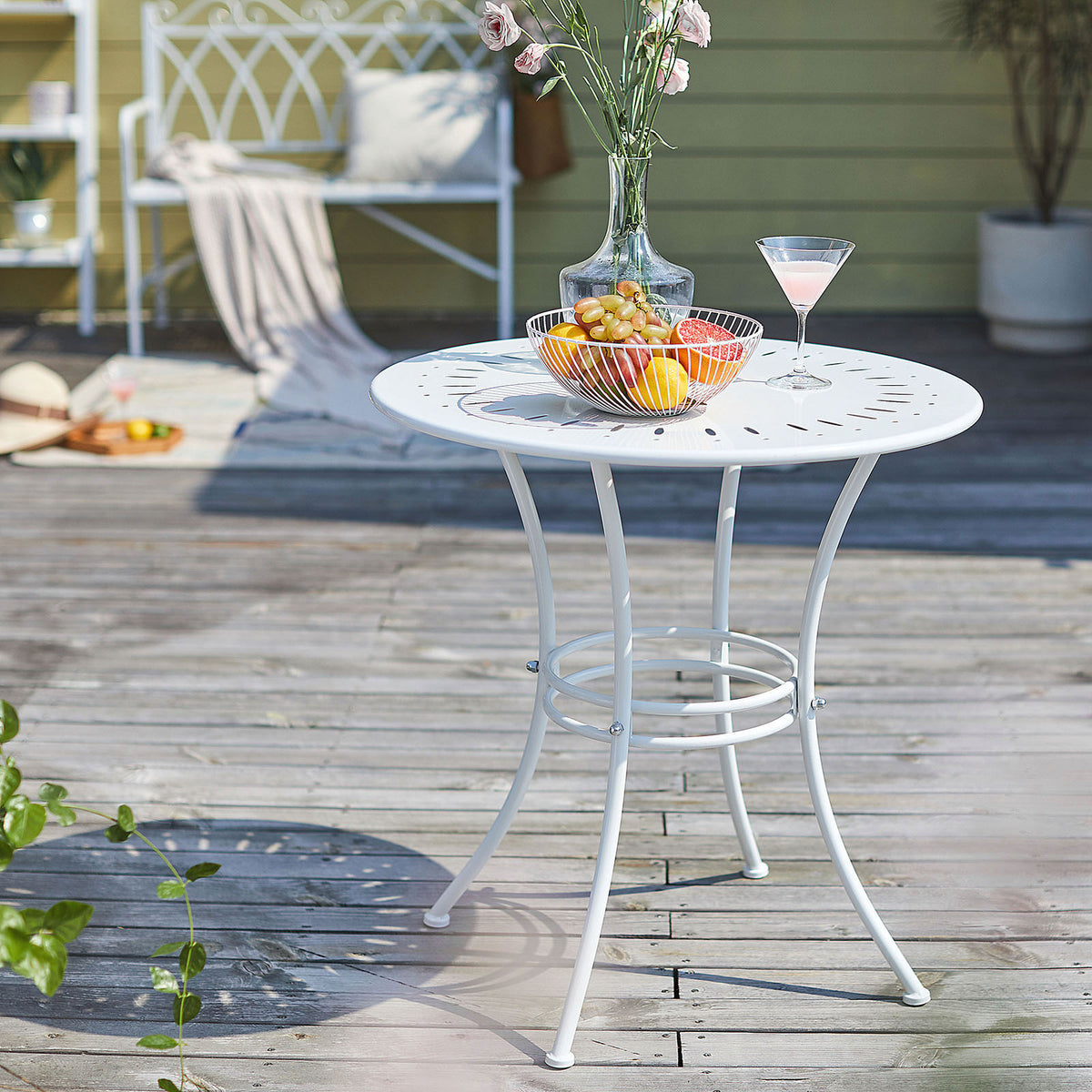 SoBuy OGT46-W Masă de grădină rotundă Ø 70 cm Masă de bistro Masă rotundă pentru bucătărie sau terasă exterioară