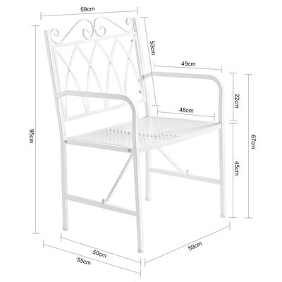 SoBuy OGT47-W Scaun de grădină pentru exterior pentru 1 persoană din metal Fotoliu de grădină cu cotiere pentru balcon, terasă