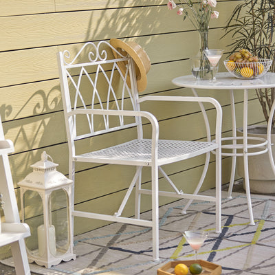 SoBuy OGT47-W Scaun de grădină pentru exterior pentru 1 persoană din metal Fotoliu de grădină cu cotiere pentru balcon, terasă