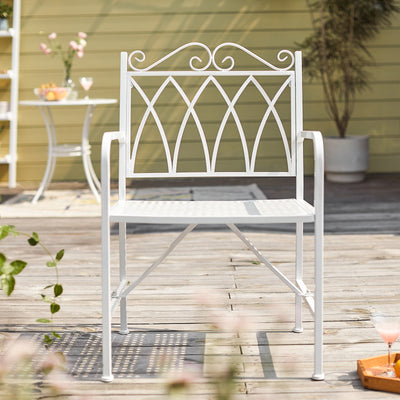 SoBuy OGT47-W Scaun de grădină pentru exterior pentru 1 persoană din metal Fotoliu de grădină cu cotiere pentru balcon, terasă