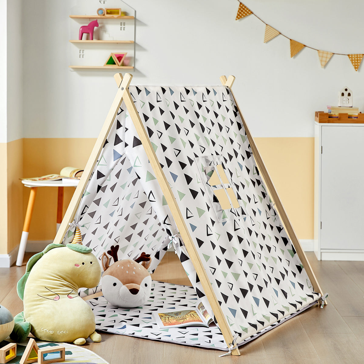 SoBuy OSS02-F02 Tente de jeu pour enfant avec 2 portes et une fenêtre Gris clair