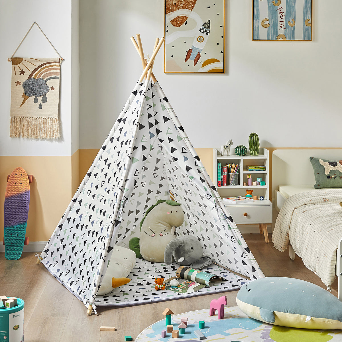 SoBuy OSS03-A02 Cort pentru copii Tipi cu saltea Cort de joacă pentru copii Indian Teepee