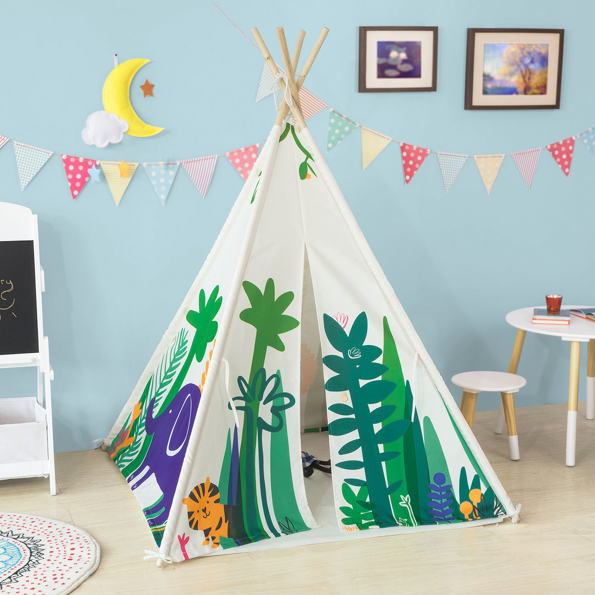 SoBuy OSS03-F Tipi Tente pour Enfant Dessin animé Forêt avec Tapis De Sol