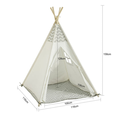SoBuy OSS03-WHG Tipi Enfant Tente pour Enfant avec Tapis De Sol Indian Teepee Tente de Jeu pour Enfants
