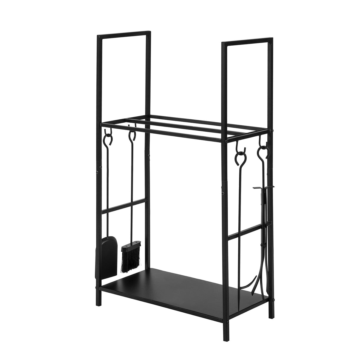 SoBuy SDA02-SCH Porte Bûches Serviteur de Cheminée avec 4 Outils Range-Bûches Anthracite Ensemble d‘outils de Cheminée Grande