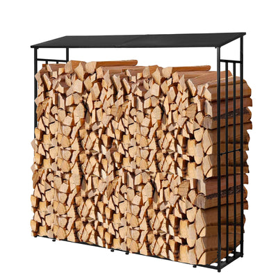 SoBuy SDA04-SCH Abri de Stockage de Bois Abri de Chauffage en Métal Porte-bûches avec Toit Étagère pour Bois de Cheminée