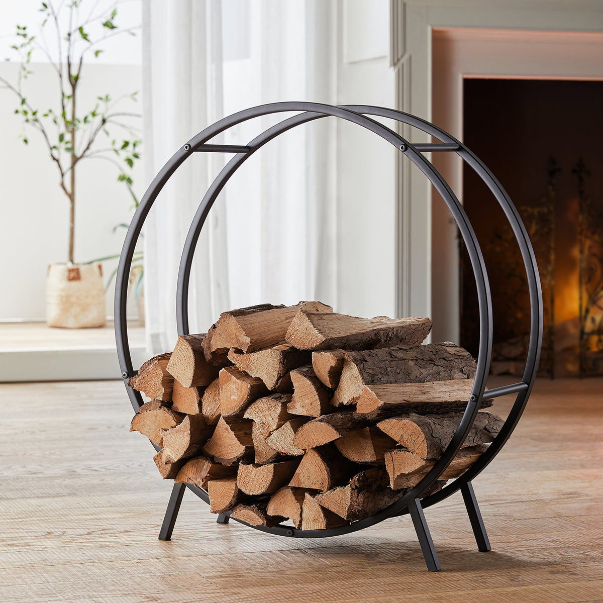 SoBuy SDA06-SCH Porte-Bûches Rond Serviteur de Cheminée Robuste Range-Bûches Support pour Bois de Chauffage