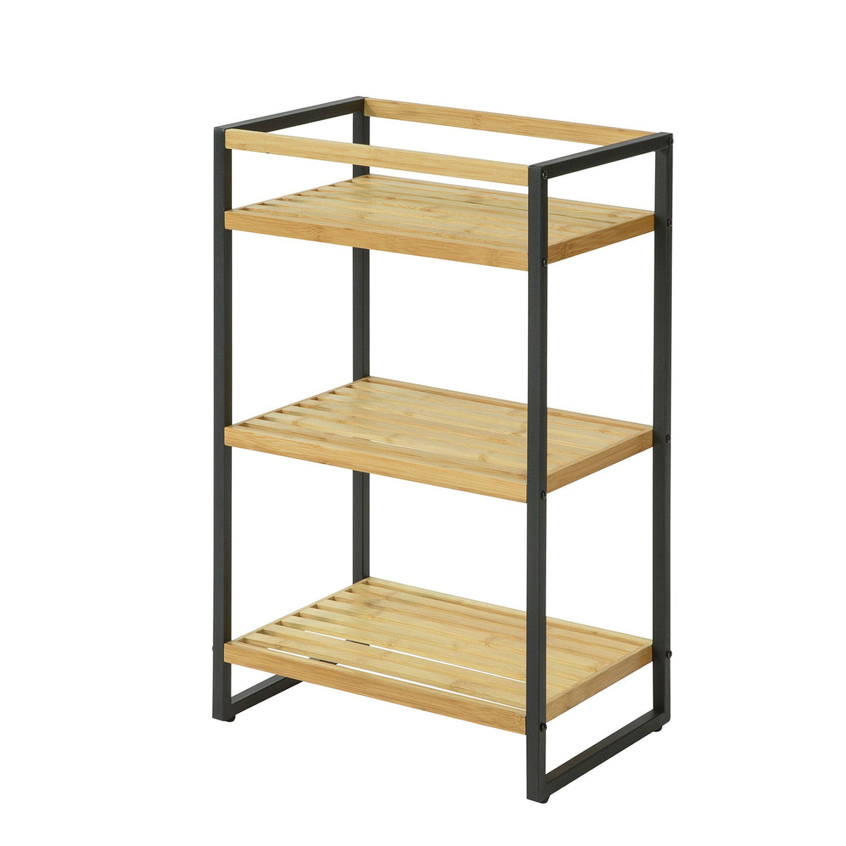 SoBuy STR05-K-N Étagère de Rangement Étagère de Salle de Bain Cuisine Étagère Debout 3 étages en Bambou et Métal