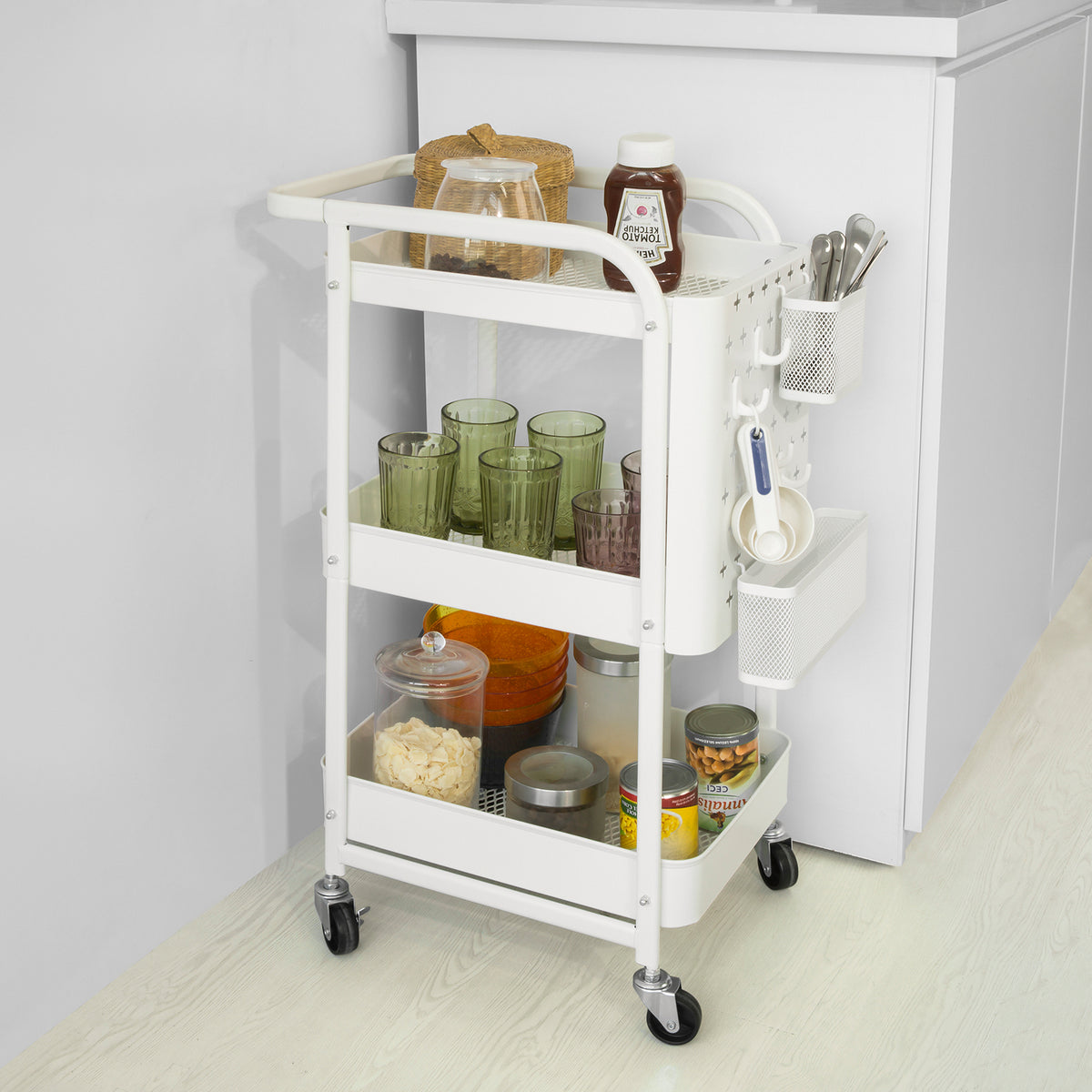 SoBuy SVW10-W Chariot de Rangement Desserte à Roulettes avec Poignée Mobile à Etagères en Métal