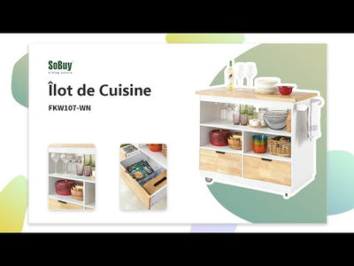 SoBuy FKW107-WN Cărucior de Bucătărie Rulabil cu Roți, Mobilier de Depozitare pe Roți, Cărucior de Servire