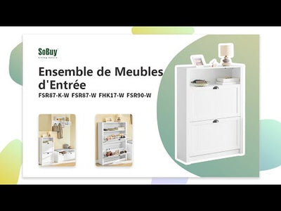 SoBuy FSR90-W Banc à Chaussures avec 2 Tiroirs et Assise pour Entrée Couloir – 110x35x47 cm, Blanc