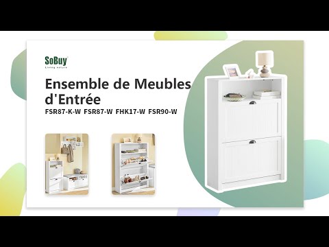 SoBuy FSR90-W Banc à Chaussures avec 2 Tiroirs et Assise pour Entrée Couloir – 110x35x47 cm, Blanc